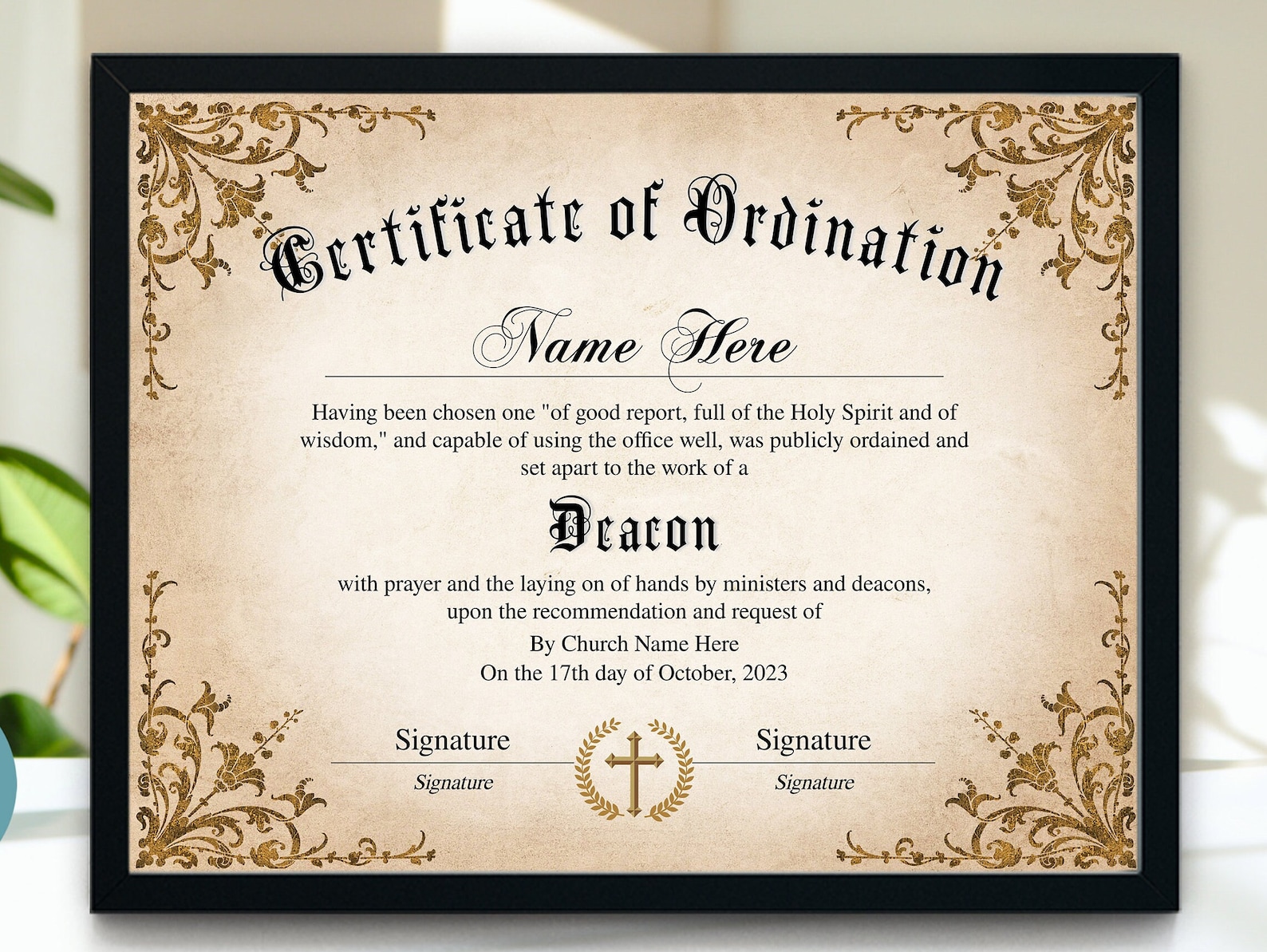 Deacon Ordination Certificate Template, Printable Editable Certificate