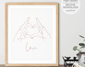 Hands Line Art Poster, Love hand Printable, One Line Drawing, Beige Hands Artwork, Hands Line Art , Love Poster, Couple Line Art, Hand Art
