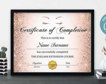 Lashes Certificate of Completion Lash Extension Certificate | Etsy
