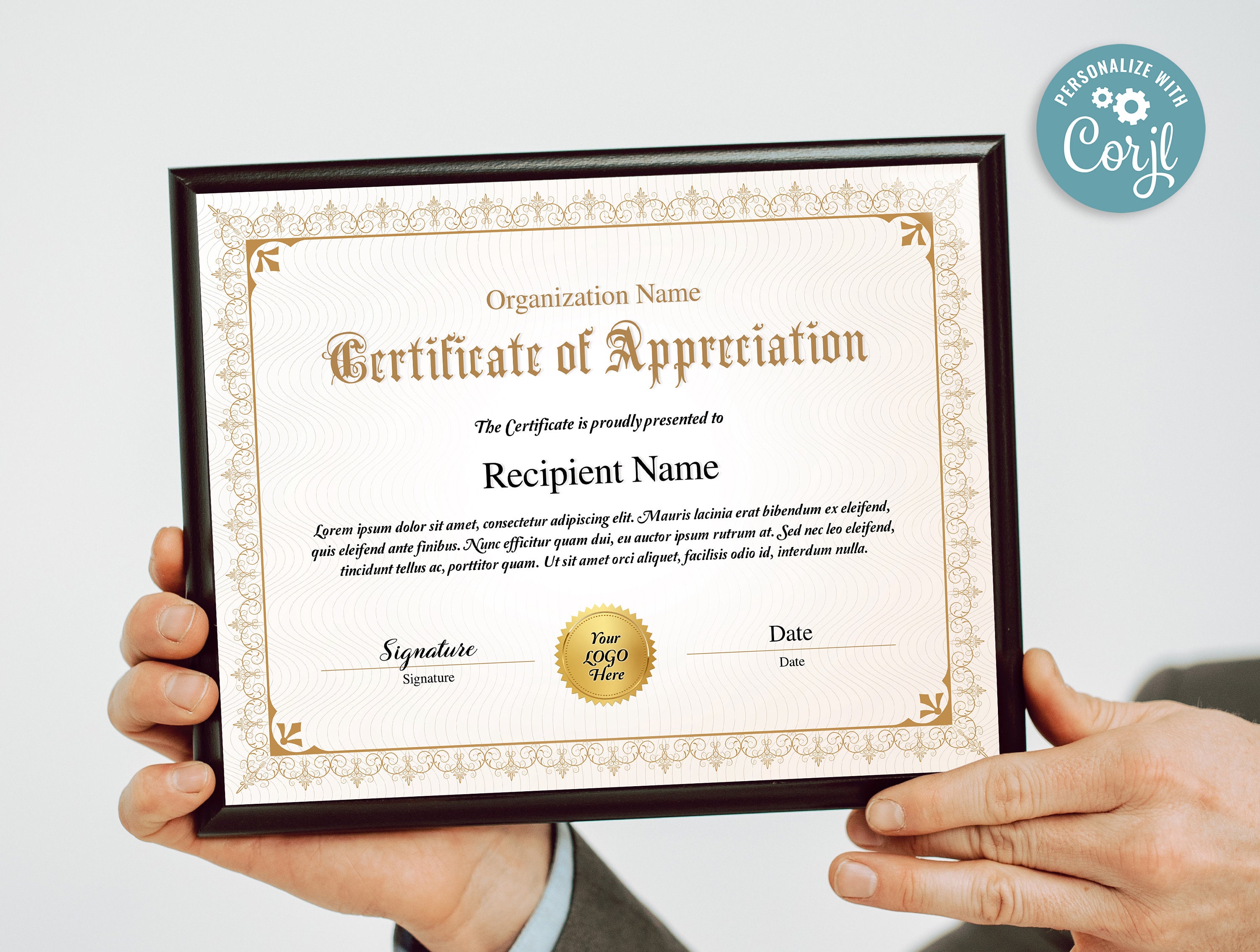 11x8.5 Certificate of Appreciation, Printable Elegant Gold Appreciation
