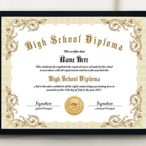 Editable High School Diploma, Home School Diploma, Printable Customizable Diploma, General Equivalency Diploma, Exclusive GED Diploma
