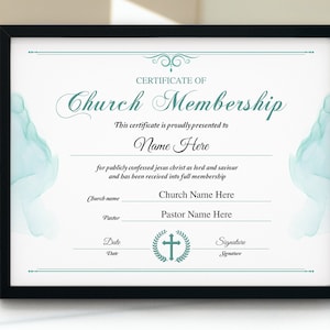 Certificado de membresía, certificado de membresía de la iglesia 11x8.5, certificado de nuevo miembro editable imprimible, descarga instantánea de plantillas de iglesia