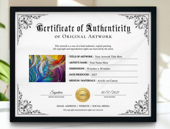 鯰江光二　CERTIFICATE OF AUTHENTICITY Certificate of Authenticity for Artwork, Editable Certificate of