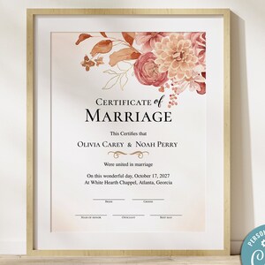 8,5x11 Heiratsurkunde Vorlage, florale Heiratsurkunde, Hochzeitsurkunde, bearbeitbares Eheversprechen Andenken, katholische Hochzeit