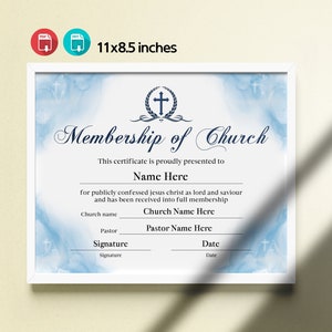 Church Membership Certificate, Printable Certificate of Membership, PDF ...