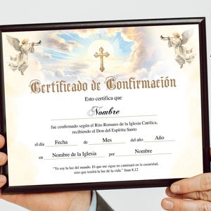 Certificado de Confirmación Católica, Plantilla de Certificado de Confirmación, Elegant Spanish Confirmation Certificate, Corjl Editable,PDF