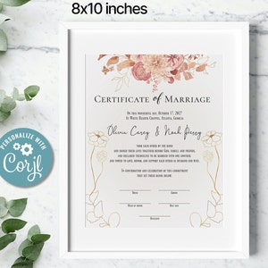 8x10 Heiratsurkunde Vorlage, florale Heiratsurkunde, Hochzeitsurkunde, katholische Hochzeit, bearbeitbares Eheversprechen Andenken