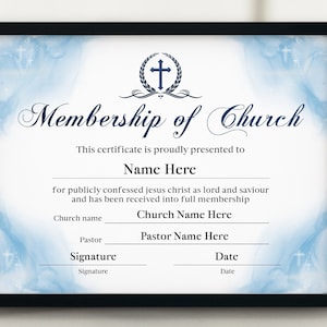 Church Membership Certificate, Printable Certificate of Membership,  PDF, PPT, Editable New Member Certificate-Custom, Church Templates
