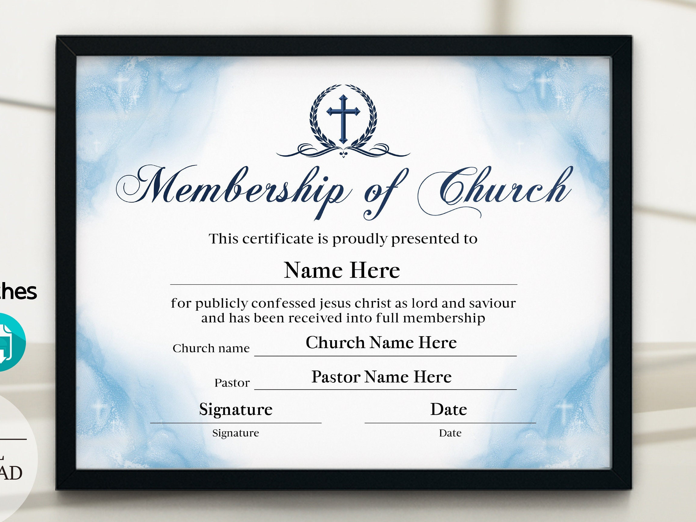 Church Membership Certificate, Printable Certificate of Membership, PDF Church Membership Certificate, Printable Certificate of Membership, PDF