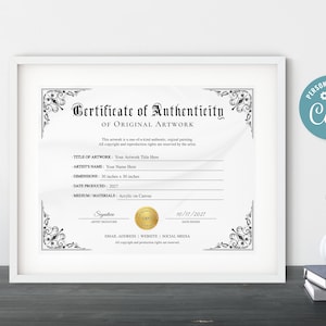 Printable Certificate of Authenticity Template, Editable Certificate of ...