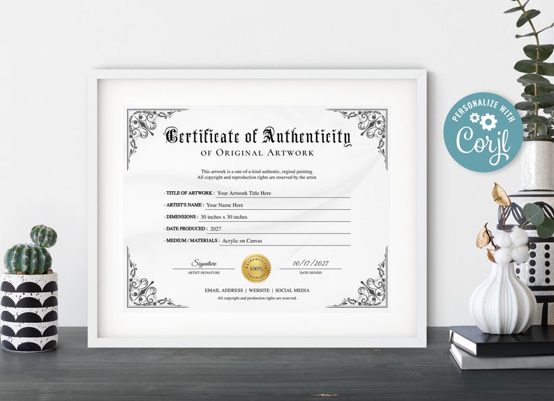 Printable Certificate of Authenticity Template Editable - Etsy