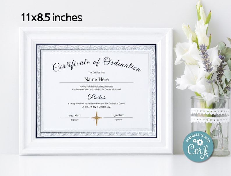 Pastor Ordination Certificate Editable Certificate of Ordination Pastor Ordination Certificate Editable Certificate of Ordination