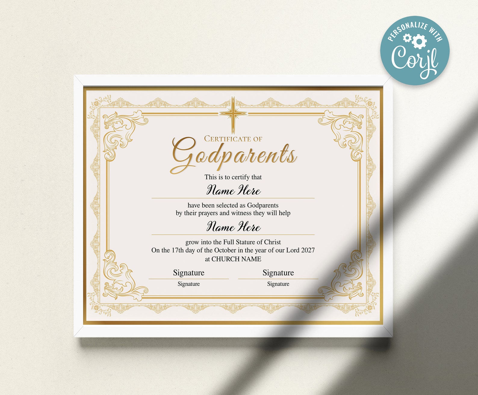 Godparents Certificate Template Printable Editable Godparents Etsy