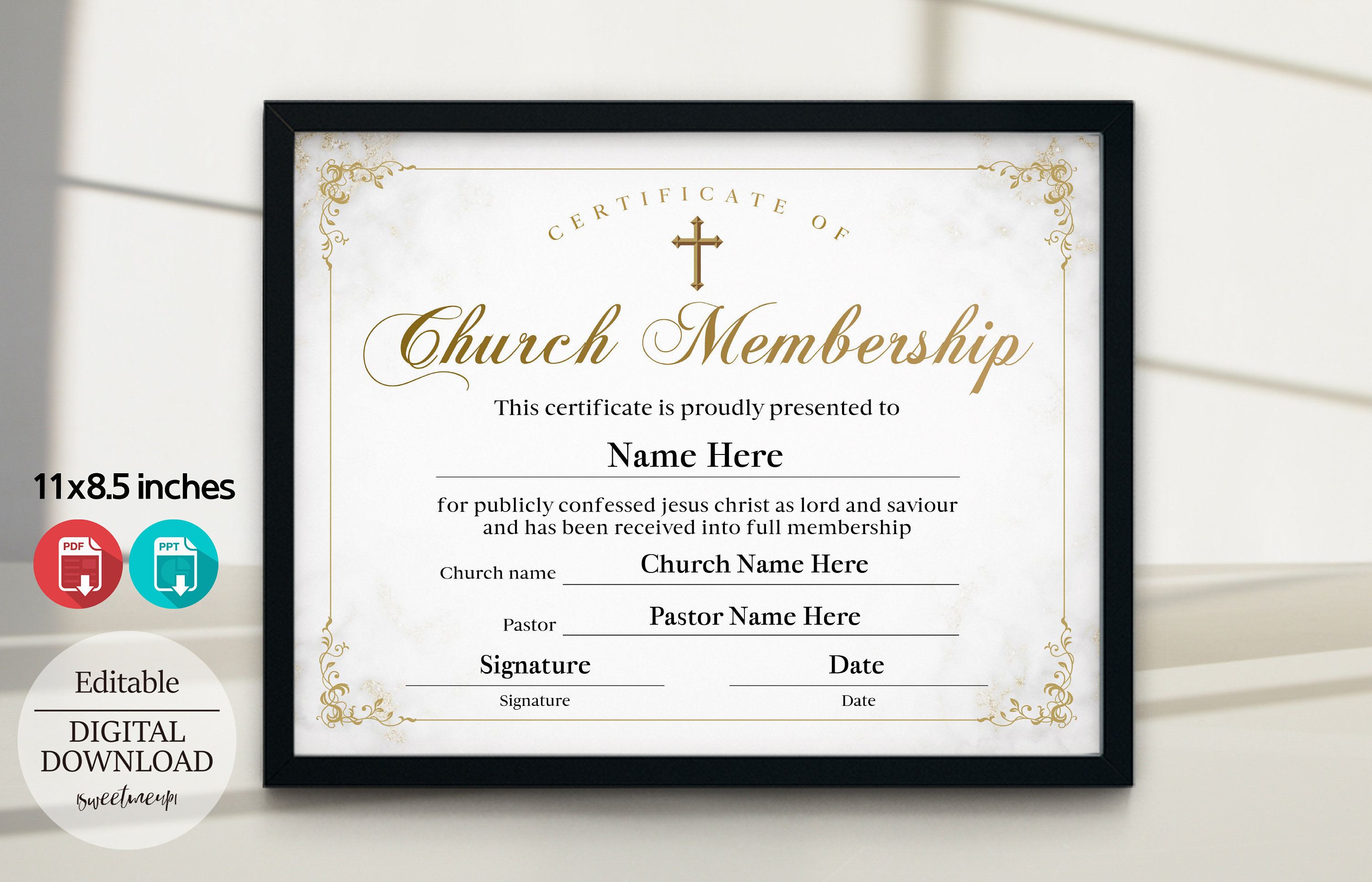 11x8.5 Church Membership Certificate, Printable Certificate of