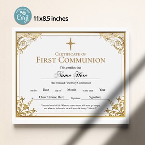 First Communion Certificate Template, Elegant First Communion Gift ...