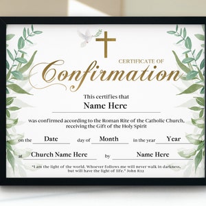 Certificado de Confirmación, Suministros de Oficina de la Iglesia, Plantilla de Certificado de Confirmación Editable e Imprimible, Regalos para niñas y niños católicos
