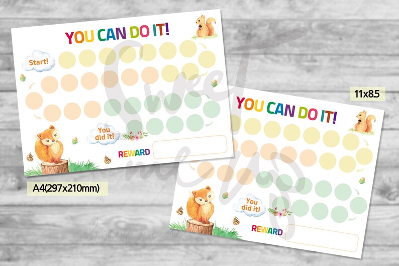 Printable Fox and Squirrel Reward Chart, Fox and Squirrel Sticker Chart