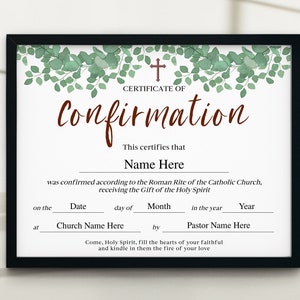 Confirmation Certificate, 11x8.5 Catholic Confirmation Certificate ...