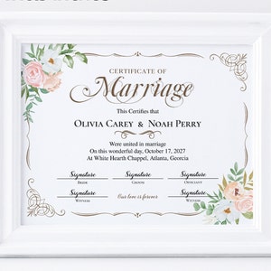 Plantilla de certificado de matrimonio, certificado de boda floral, recuerdo de voto de boda editable, certificado de boda imprimible, minimalista