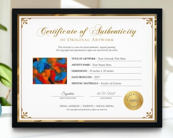 Editable Certificate of Authenticity, Printable Authenticity Certificate COA Template, Minimalist, Certificate Of Authenticity For Artwork
