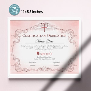 Deaconess Ordination Certificate Template, Printable Editable ...