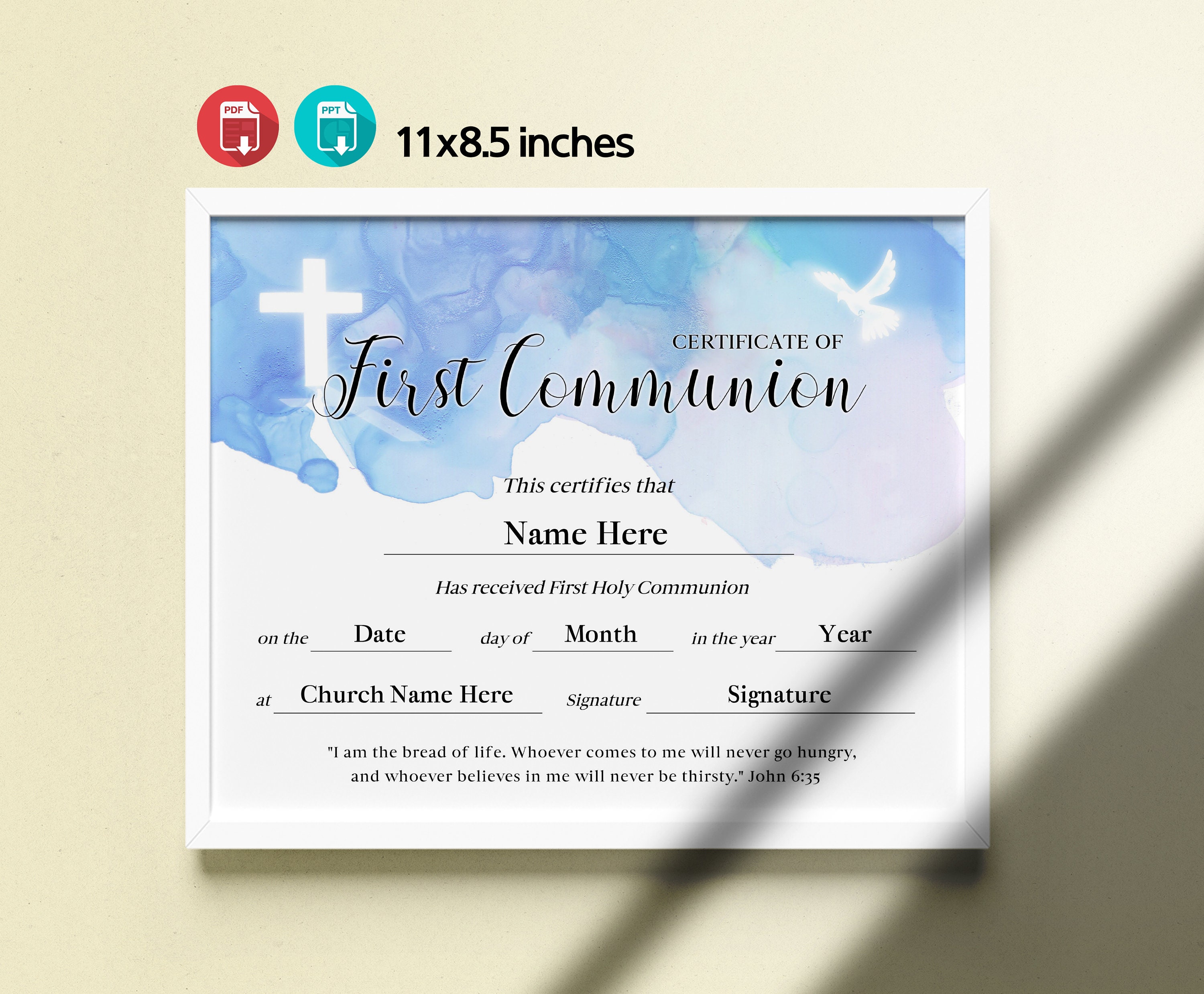 11x8.5 First Communion Certificate, Printable First Communion ...