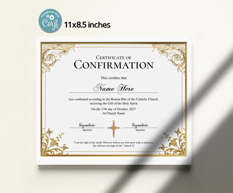Elegant Confirmation Certificate Template Church Certificate - Etsy