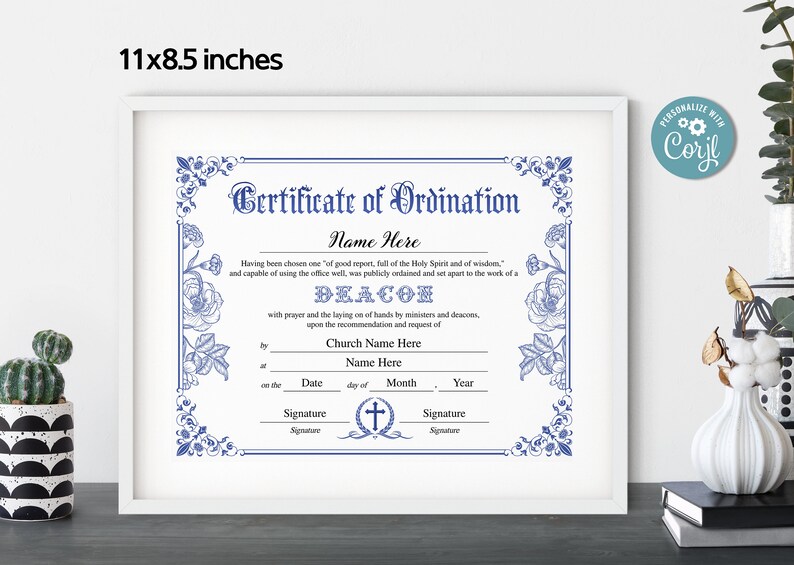 Deacon Ordination Certificate Template 11x8 5 Printable Etsy