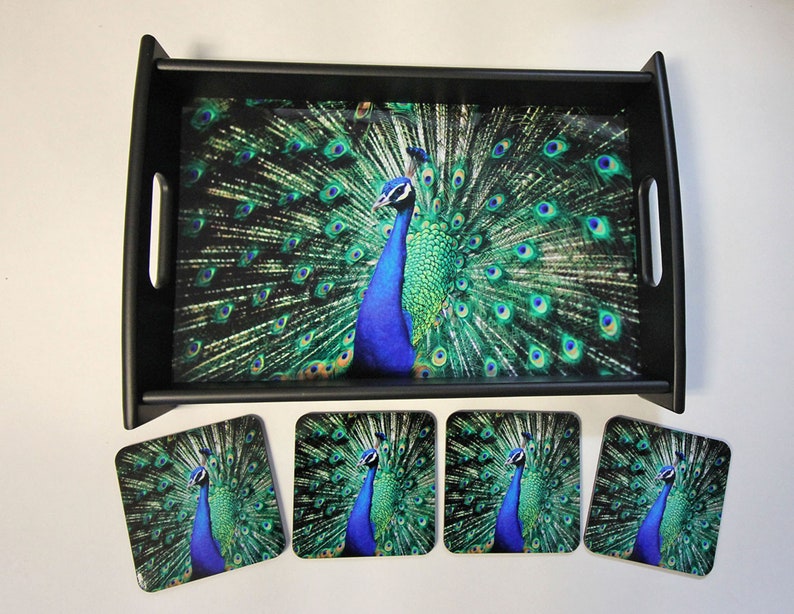 Serving Tray: Peacock Tray and Coaster Set zdjęcie 1