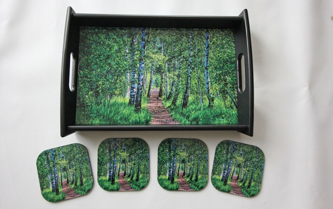 Serving Tray Birch Trees Tray and Coaster Set Etsy