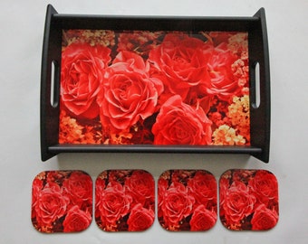 Serving Tray: Rose Tray and Coaster Set