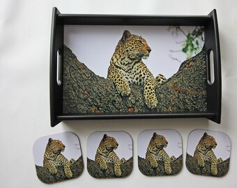 Serving Tray: Leopard Tray and Coaster Set