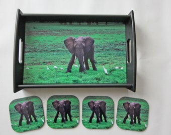 Serving Tray: Elephant Baby Tray and Coaster Set
