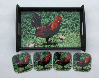 Serving Tray: Rooster Tray and Coaster Set