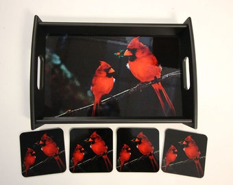 Serving Tray: Cardinal Tray and Coaster Set