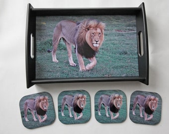 Serving Tray: Black maned Lion Tray and Coaster Set