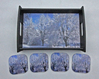 Serving Tray: Snow Trees Tray and Coaster Set