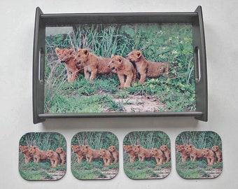 Lion Cubs Serving Tray and Coaster Set