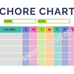 Chore Chart for Kids - Weekly Chore Chart - Blank