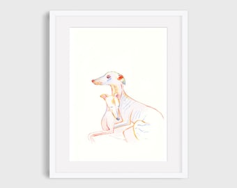 Whippets entwined A4 Print