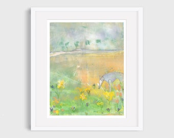 Whippet/greyhound in a Spring themed print, showing off the newly sprung daffs and crocuses A4 print