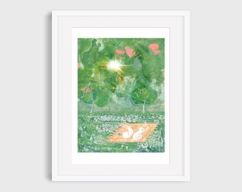 Whippet/greyhounds picnic in the park A4 print