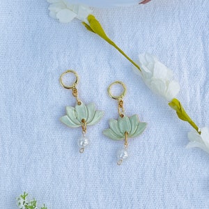 Lotus Flower Earrings | Handmade Polymer Clay Jewelry | Gift for Her