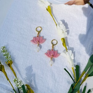 Pink Lotus Flower Earrings | Dainty Polymer Clay Earrings | Minimalist Jewelry Gift for Her