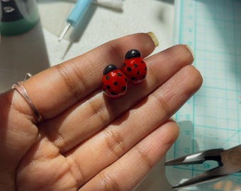 Ladybug Stud Earrings – Handmade Polymer Clay Bug Earrings, Cottagecore Nature Jewelry, Whimsical Gift