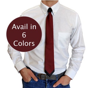 Two Color Zipper Neck Tie, Pre-Tied Knot, Adjustable Necktie, Discreet, 3 Inches Modern Width - Black Brown Dark Red Green Burnt Orange Teal