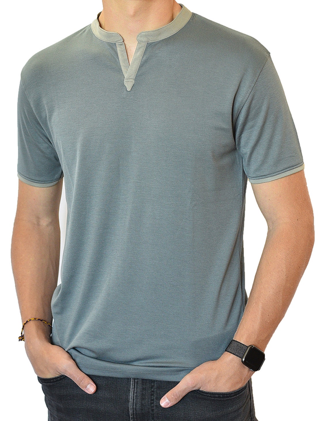 Men's Short Sleeve Henley V-neck Banded Notch Collar Shirt - Etsy UK