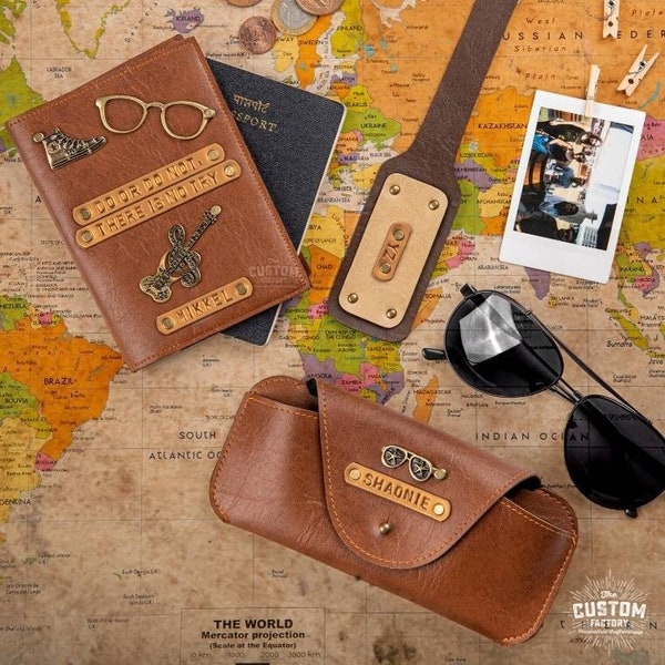 World Traveller Hamper, Vegan Leather Passport Cover, Sunglass Cover, Luggage Tag, Best Personalized Gifts, Birthday Gifts, Christmas Gifts.