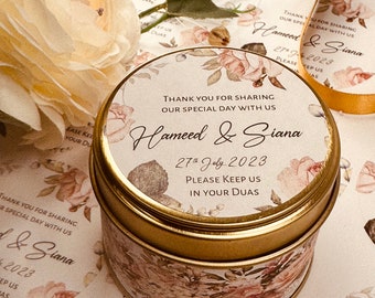 Personalised Favour Tin for Wedding . Nikkah, Engagement, bidh