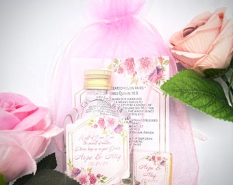 Personalized Zam Zam Water Gift Set: Organza Bag, Chocolate & Dua Card